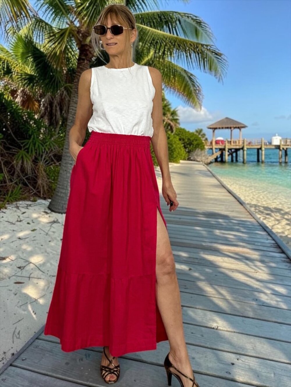 Abercrombie and Fitch Linen Blend Maxi Skirt XS High Slit Pockets NEW